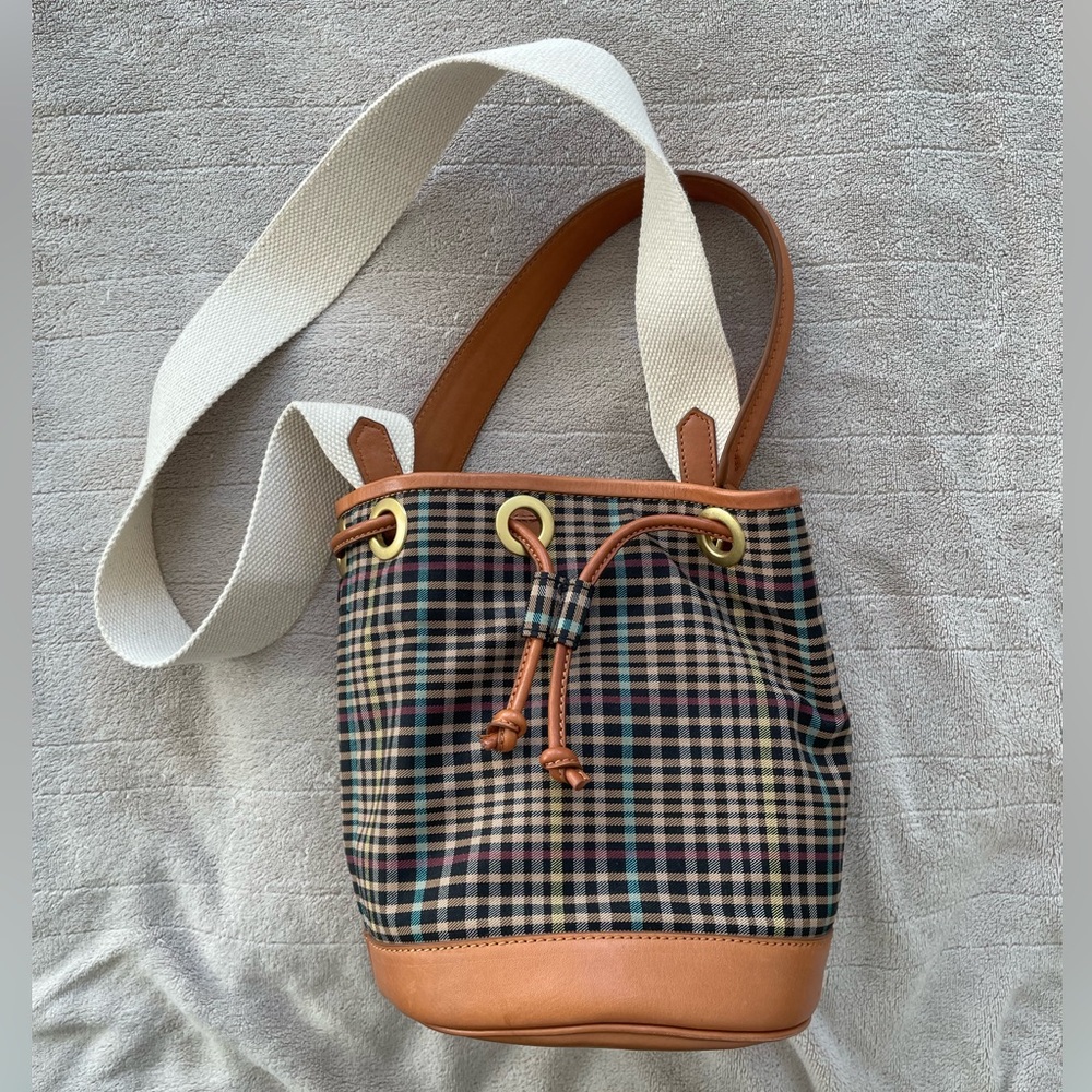 Soeur Check Crossbody Cotton / Leather Bucket Bag